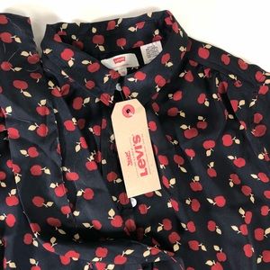 Levi’s apple print pussy bow button down blouse